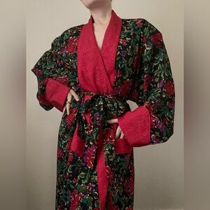 Vintage Victoria’s Secret Gold Label Red and Green Christmas Holiday Rose Robe